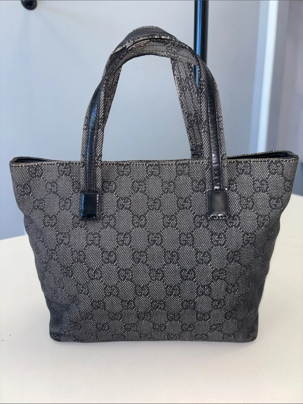 Gucci GG black small Denim Double Pocket top handle Tote
